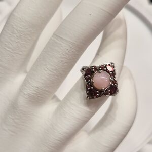 Elegant Pink Opal and Red Garnet Stone Ring